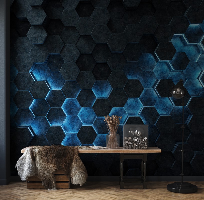 Fototapet Blå hexagoner 3d