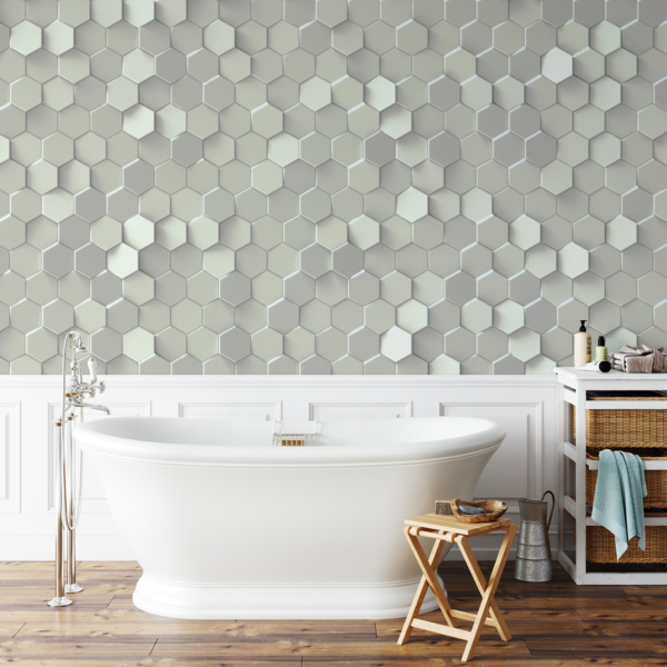 Fototapet 3D Hexagonal Mosaic – ett ljust geometriskt mönster
