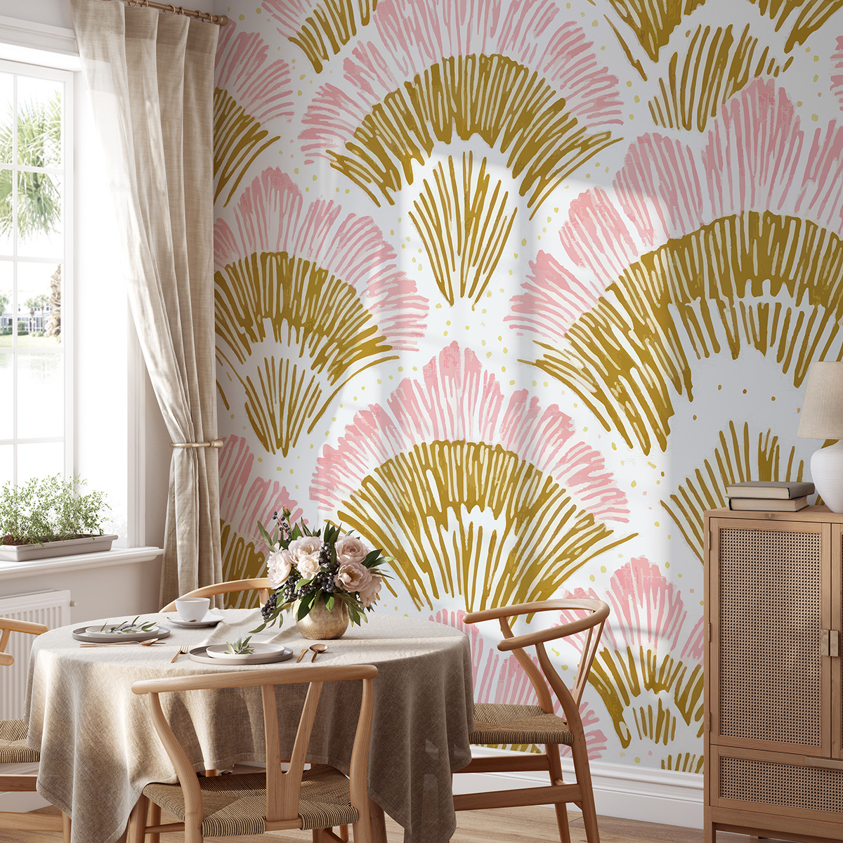 Fototapet Rosa art déco-fans