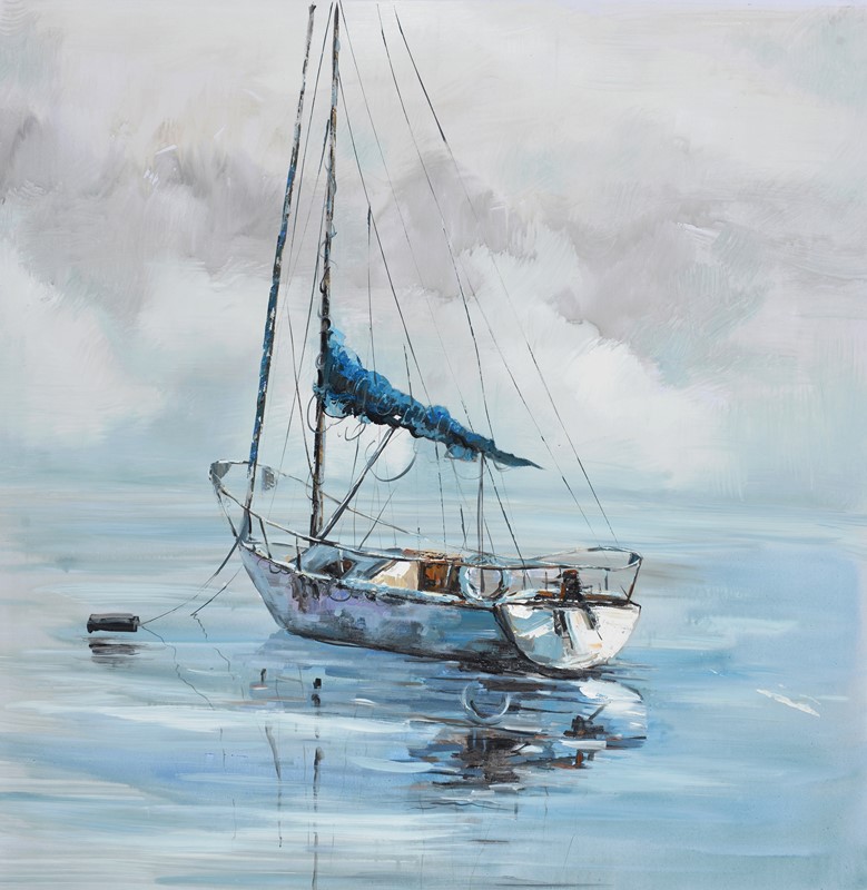 A,Sailboat,In,The,Harbor,,Home,Hanging,Painting,,Hand-painted,Art,